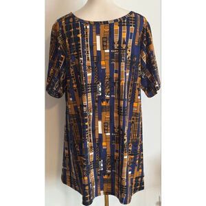Women's LuLaRoe Tunic Top 3X Blue Brown Striped